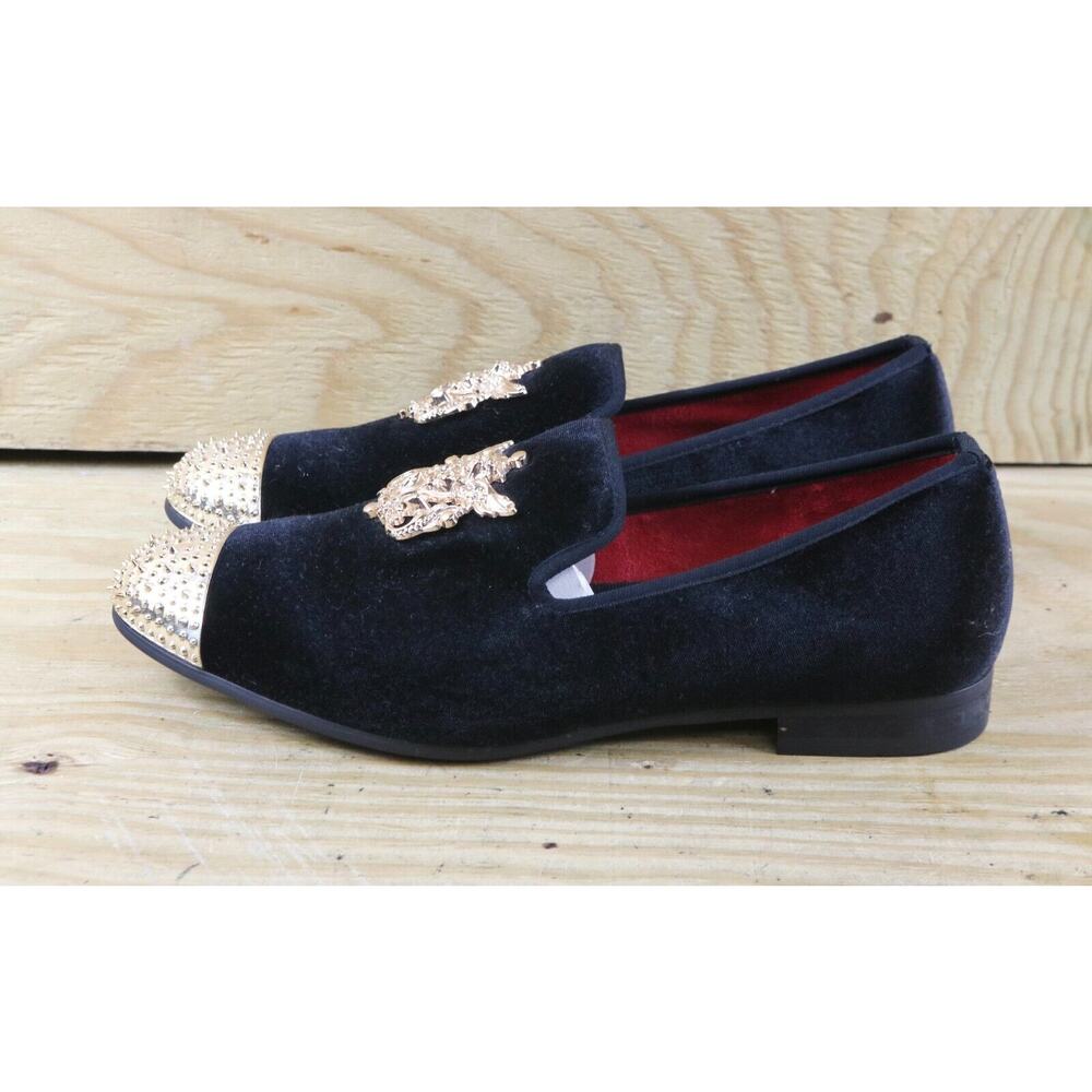New Jitai Shoes Mens 10.5 Black Blue Velvet Gold Crest Smoker Slip On